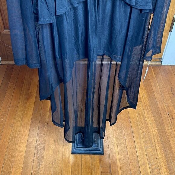 Hannah Black Sheer High Low Ruffle Top Size Large Nwt - Picture 3 of 6